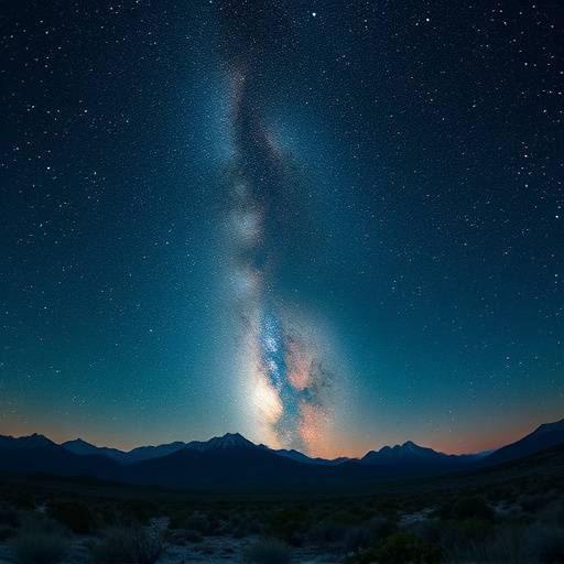 A wide-angle photograph displaying the immense Milky Way galaxy stretching across a clear, dark night sky over a remote, scenic landscape.